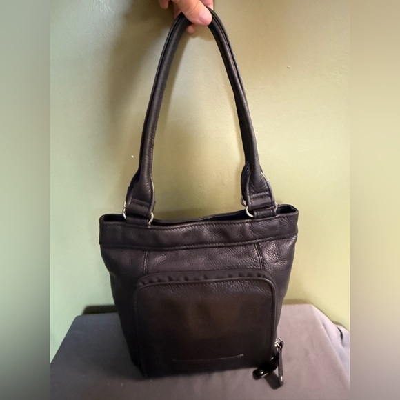 Vintage Fossil Black Leather Shoulder Bag 75082 Built in Wallet Multiple Pockets - Picture 2 of 9